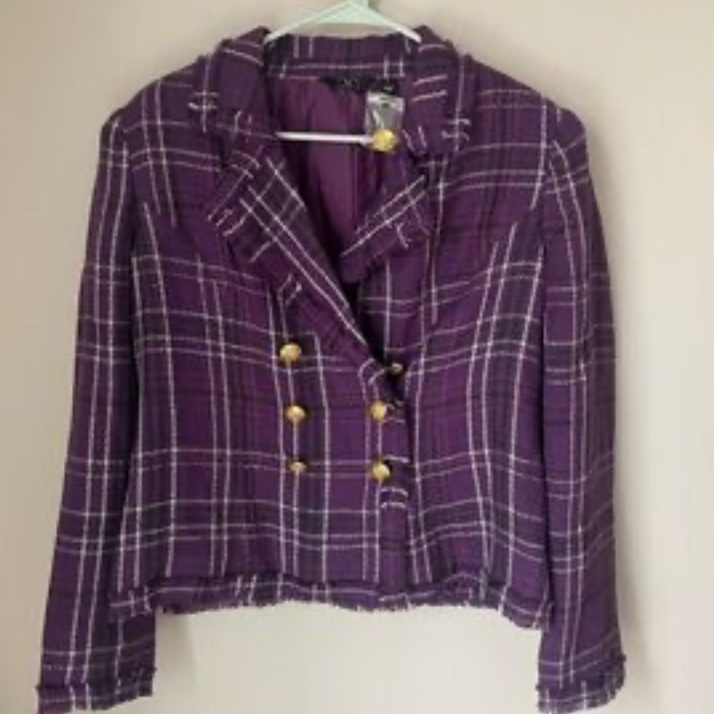 G by Giuliana Pieced Novelty Plaid Tweed Blazer NEW